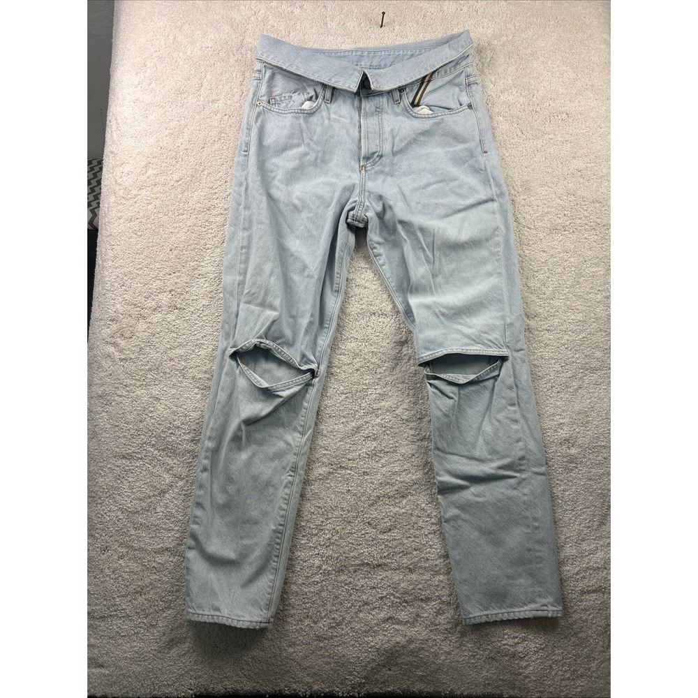ATELIER Womens High Rise Flip over Waist Straight‎ Leg Open Knee Jeans 30x29
